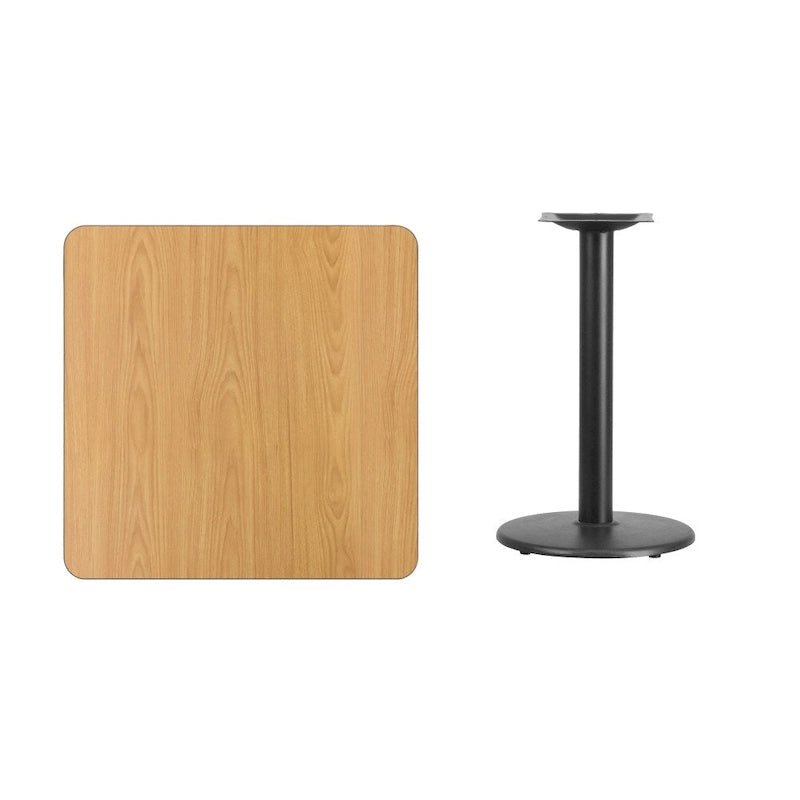 Plateau de table stratifié carré de 30 po avec base ronde de 18 po à hauteur de table - 30W x 30D x 31.125H - 30W x 30D x 31.125H