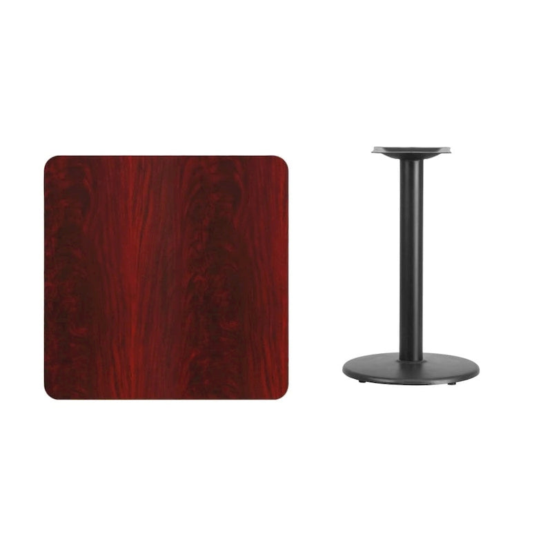 Plateau de table stratifié carré de 30 po avec base ronde de 18 po à hauteur de table - 30W x 30D x 31.125H - 30W x 30D x 31.125H