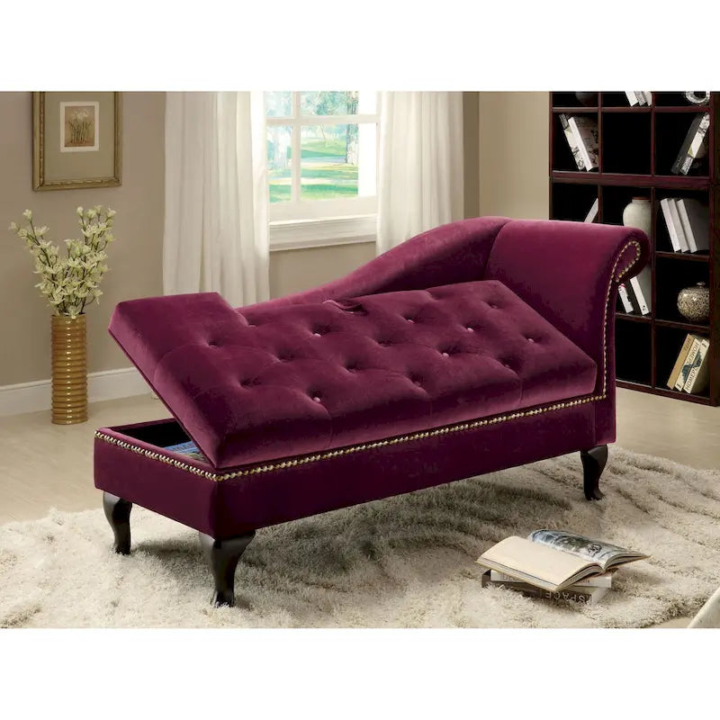 Chaise longue de rangement capitonnée moderne en bois massif avec siège d'appoint rembourré