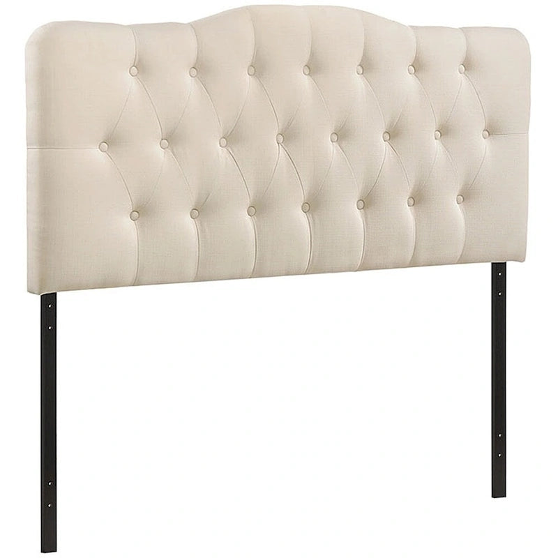 Tête de lit capitonnée très grand lit en tissu ivoire, accent de chambre transitoire