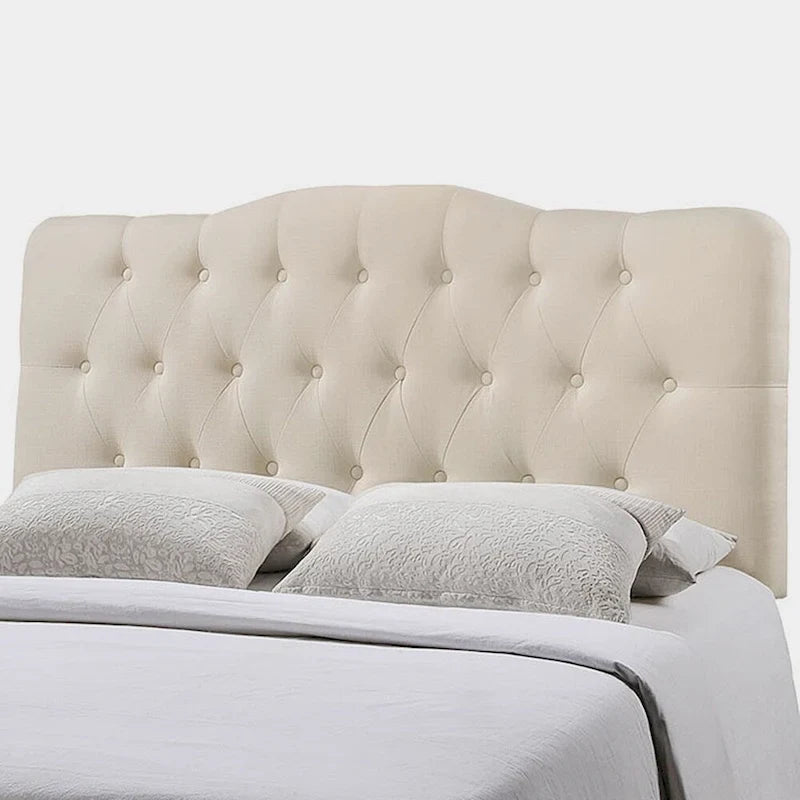 Tête de lit capitonnée très grand lit en tissu ivoire, accent de chambre transitoire