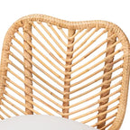 Chaise de salle à manger bohème faite à la main en rotin naturel avec coussin, piètement croisé, entièrement assemblée