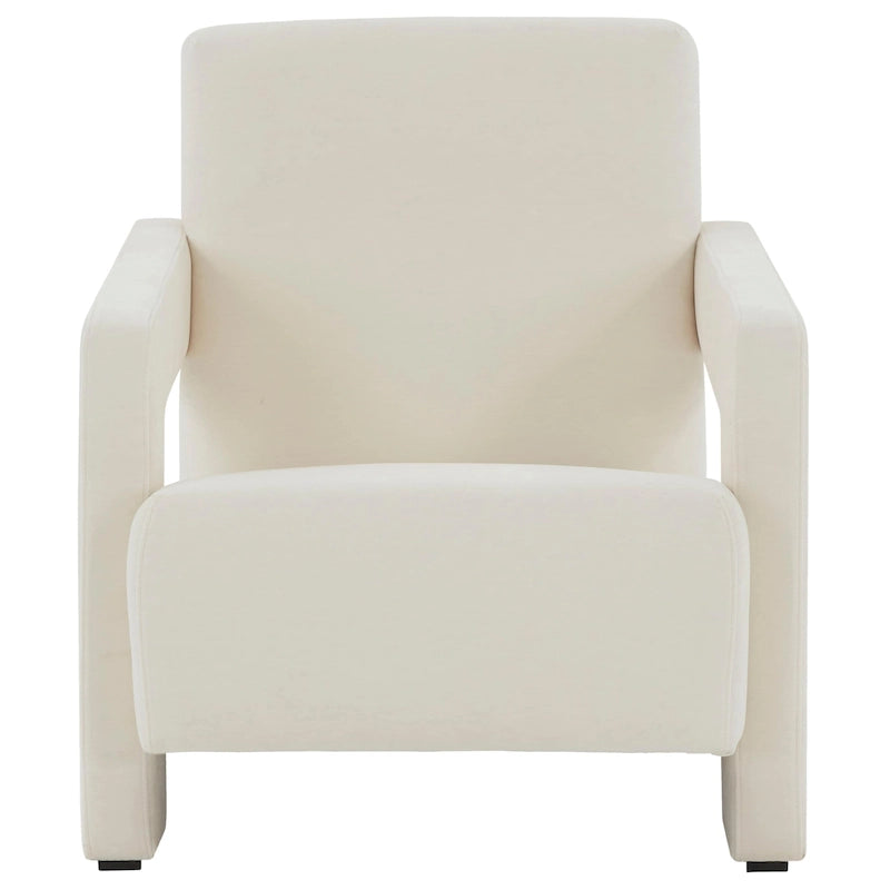 Fauteuil d'appoint moderne en velours, entièrement rembourré, avec dossier incliné, d'inspiration milieu de siècle.