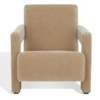 Fauteuil d'appoint moderne en velours, entièrement rembourré, avec dossier incliné, d'inspiration milieu de siècle.