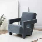 Fauteuil d'appoint moderne en velours, entièrement rembourré, avec dossier incliné, d'inspiration milieu de siècle.