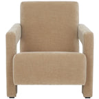 Fauteuil d'appoint moderne en velours, entièrement rembourré, avec dossier incliné, d'inspiration milieu de siècle.