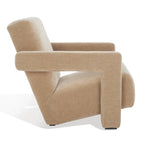 Fauteuil d'appoint moderne en velours, entièrement rembourré, avec dossier incliné, d'inspiration milieu de siècle.