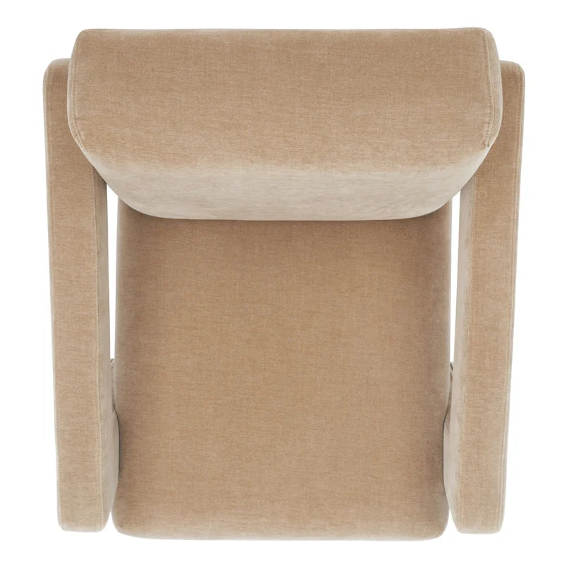 Fauteuil d'appoint moderne en velours, entièrement rembourré, avec dossier incliné, d'inspiration milieu de siècle.