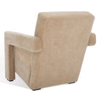 Fauteuil d'appoint moderne en velours, entièrement rembourré, avec dossier incliné, d'inspiration milieu de siècle.