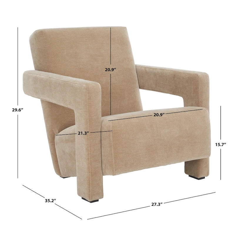 Fauteuil d'appoint moderne en velours, entièrement rembourré, avec dossier incliné, d'inspiration milieu de siècle.