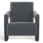 Fauteuil d'appoint moderne en velours, entièrement rembourré, avec dossier incliné, d'inspiration milieu de siècle.