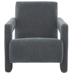 Fauteuil d'appoint moderne en velours, entièrement rembourré, avec dossier incliné, d'inspiration milieu de siècle.