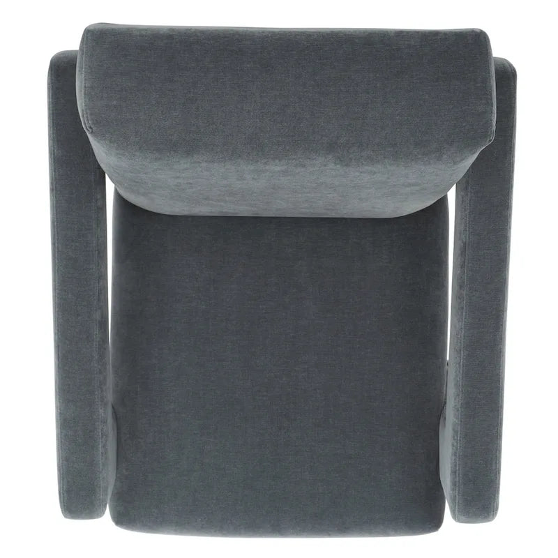 Fauteuil d'appoint moderne en velours, entièrement rembourré, avec dossier incliné, d'inspiration milieu de siècle.