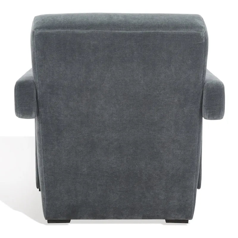 Fauteuil d'appoint moderne en velours, entièrement rembourré, avec dossier incliné, d'inspiration milieu de siècle.