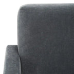 Fauteuil d'appoint moderne en velours, entièrement rembourré, avec dossier incliné, d'inspiration milieu de siècle.