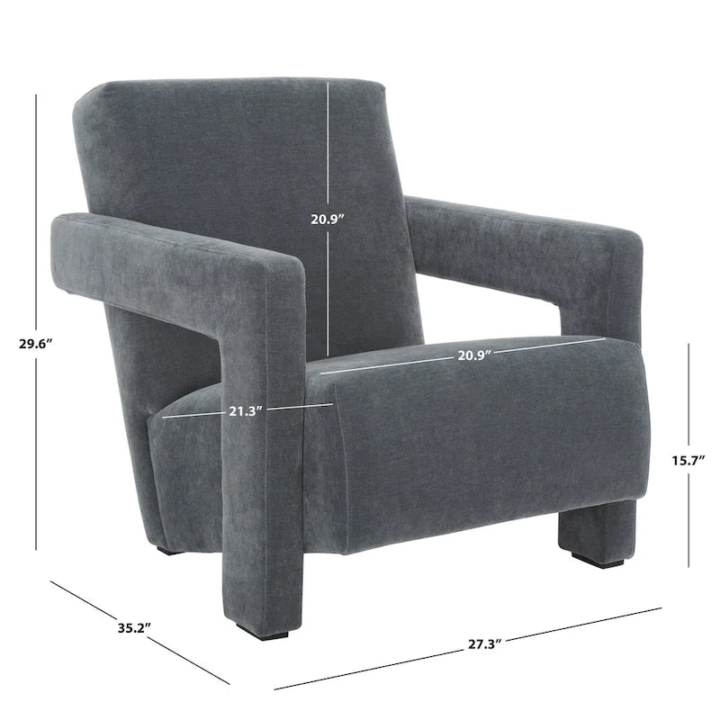 Fauteuil d'appoint moderne en velours, entièrement rembourré, avec dossier incliné, d'inspiration milieu de siècle.