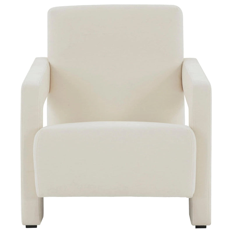 Fauteuil d'appoint moderne en velours, entièrement rembourré, avec dossier incliné, d'inspiration milieu de siècle.