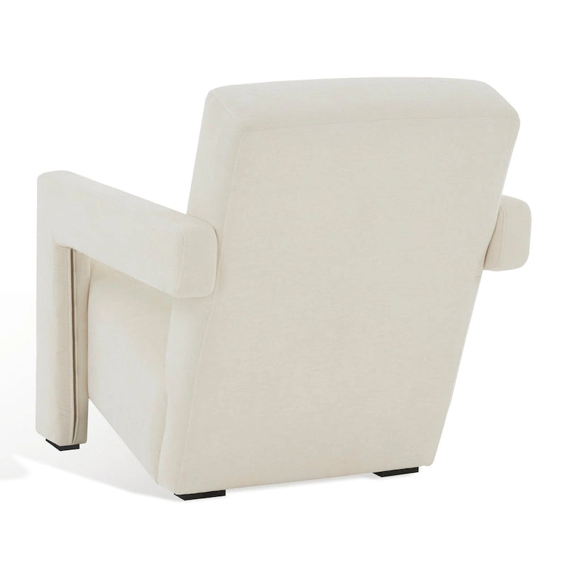 Fauteuil d'appoint moderne en velours, entièrement rembourré, avec dossier incliné, d'inspiration milieu de siècle.