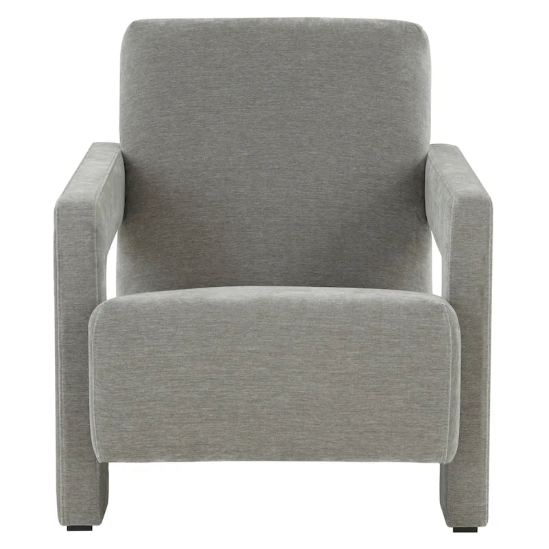 Fauteuil d'appoint moderne en velours, entièrement rembourré, avec dossier incliné, d'inspiration milieu de siècle.