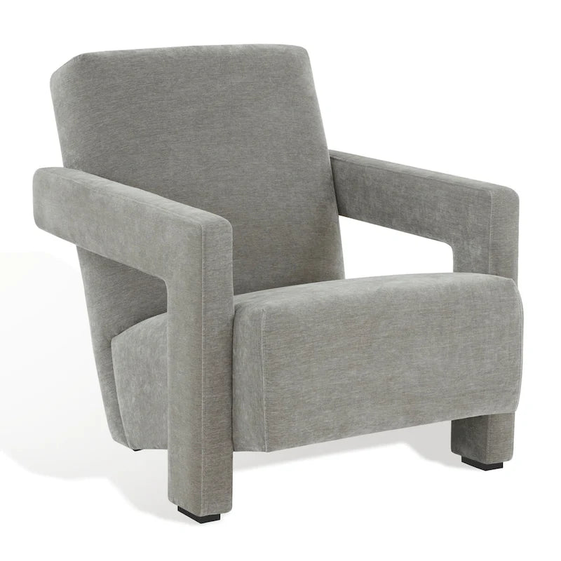 Fauteuil d'appoint moderne en velours, entièrement rembourré, avec dossier incliné, d'inspiration milieu de siècle.