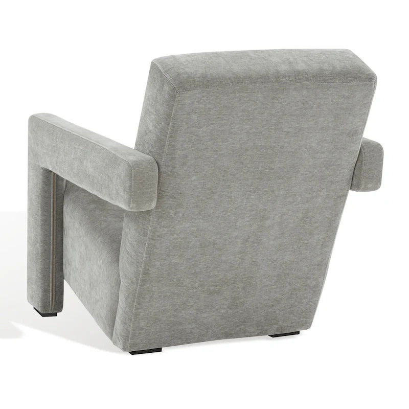 Fauteuil d'appoint moderne en velours, entièrement rembourré, avec dossier incliné, d'inspiration milieu de siècle.