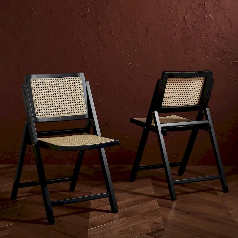 Ensemble de 2 chaises de salle à manger pliantes en rotin avec dossier en maille, style aéré et élégant