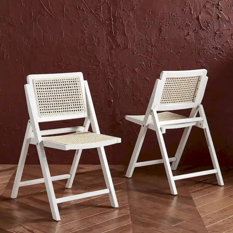 Ensemble de 2 chaises de salle à manger pliantes en rotin avec dossier en maille, style aéré et élégant