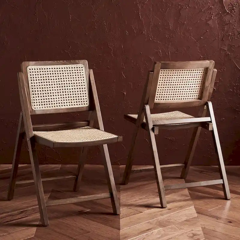 Ensemble de 2 chaises de salle à manger pliantes en rotin avec dossier en maille, style aéré et élégant