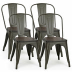 Lot de 4 chaises de salle à manger empilables en métal avec assise en bois massif, style bistro café