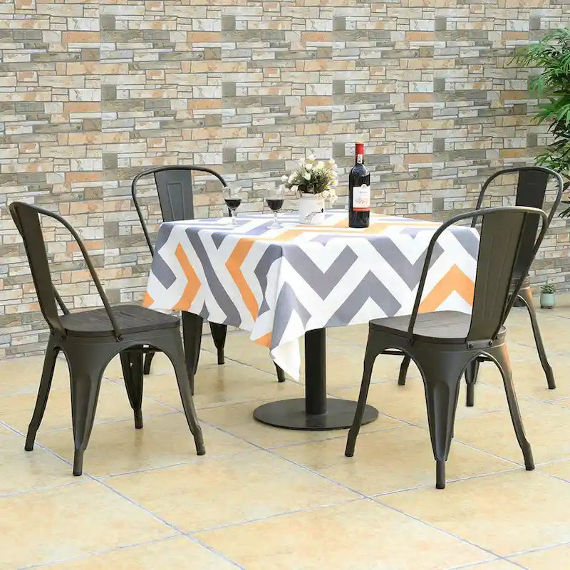 Lot de 4 chaises de salle à manger empilables en métal avec assise en bois massif, style bistro café