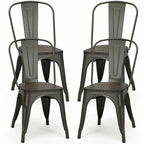 Lot de 4 chaises de salle à manger empilables en métal avec assise en bois massif, style bistro café