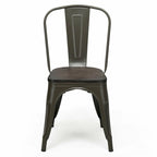 Lot de 4 chaises de salle à manger empilables en métal avec assise en bois massif, style bistro café