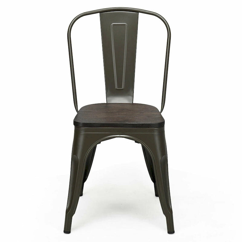 Lot de 4 chaises de salle à manger empilables en métal avec assise en bois massif, style bistro café
