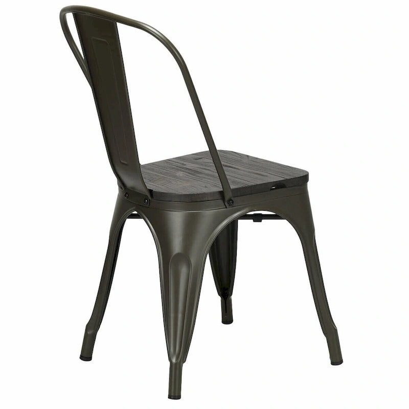 Lot de 4 chaises de salle à manger empilables en métal avec assise en bois massif, style bistro café