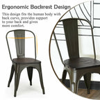 Lot de 4 chaises de salle à manger empilables en métal avec assise en bois massif, style bistro café