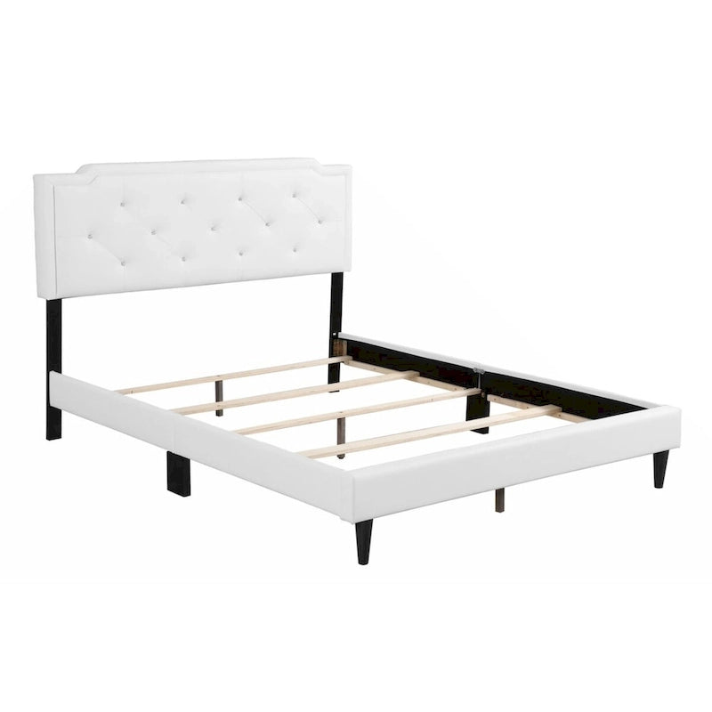 Lit plateforme en similicuir blanc, taille Queen