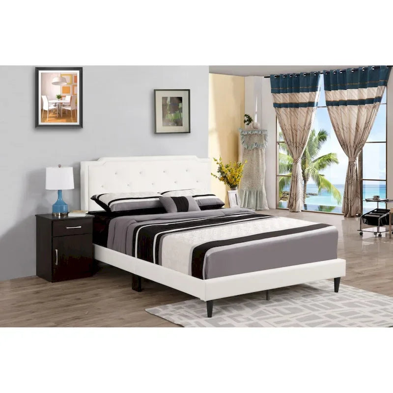 Lit plateforme en similicuir blanc, taille Queen