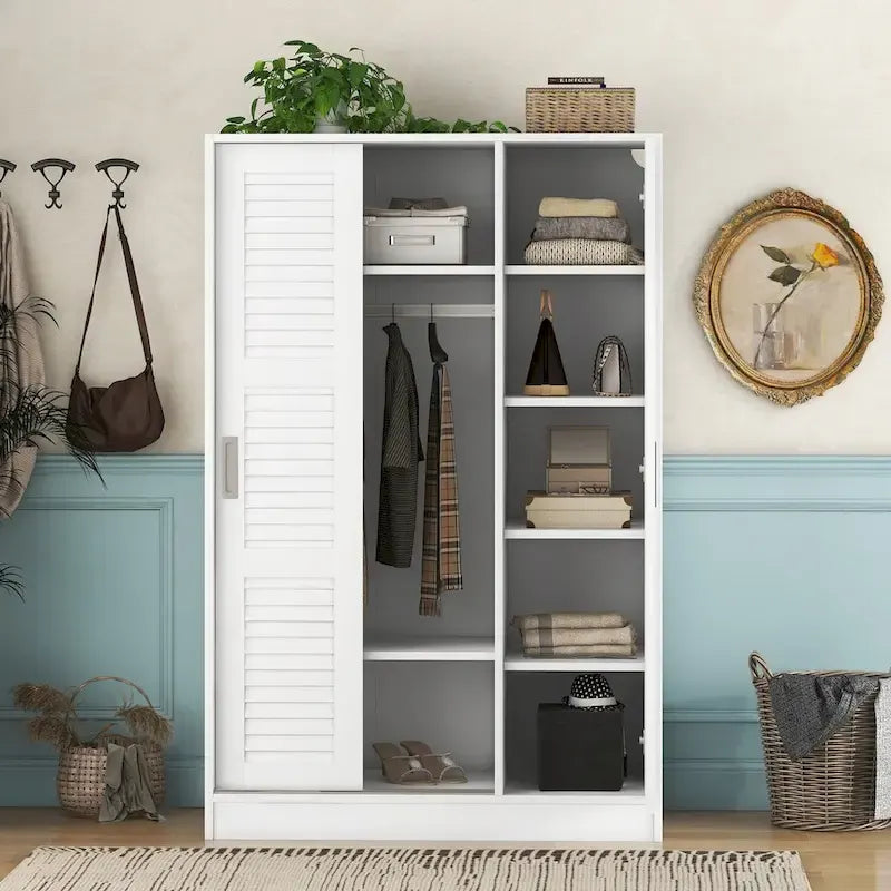 Armoire à portes battantes 3 vantaux avec étagères et penderie Rangement moderne pour chambre à coucher