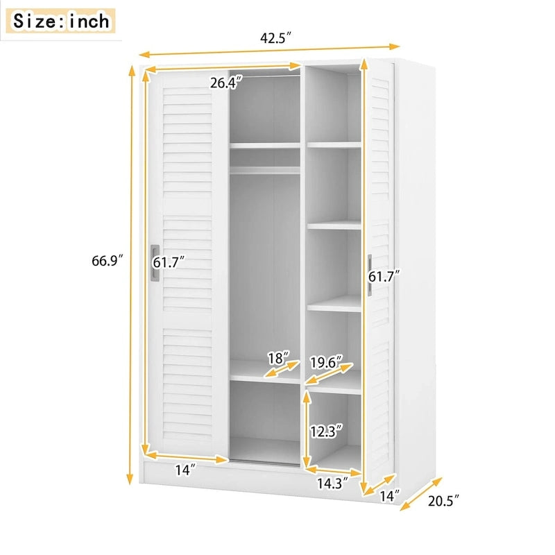 Armoire à portes battantes 3 vantaux avec étagères et penderie Rangement moderne pour chambre à coucher
