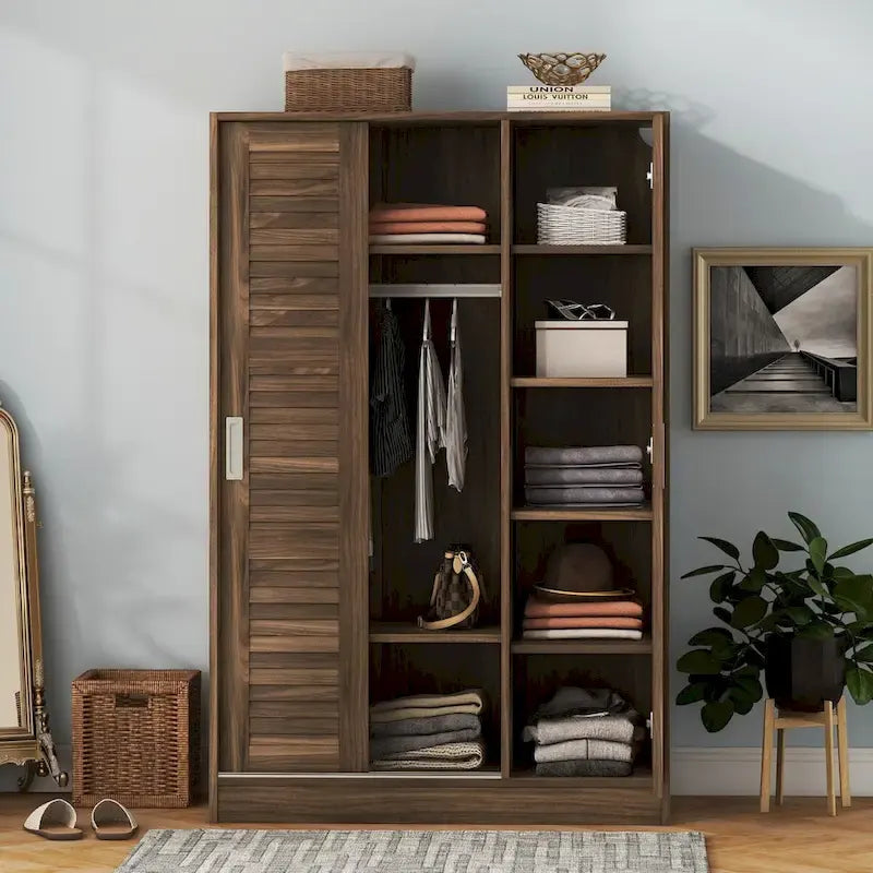 Armoire à portes battantes 3 vantaux avec étagères et penderie Rangement moderne pour chambre à coucher