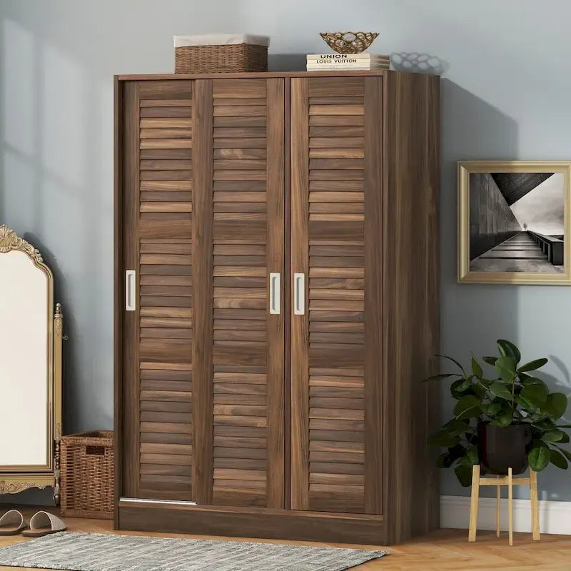 Armoire à portes battantes 3 vantaux avec étagères et penderie Rangement moderne pour chambre à coucher