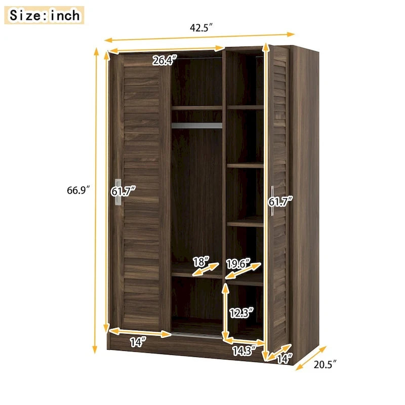 Armoire à portes battantes 3 vantaux avec étagères et penderie Rangement moderne pour chambre à coucher