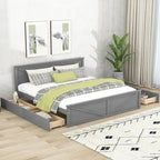 Lit plateforme en bois King Size avec quatre tiroirs de rangement et pieds de support