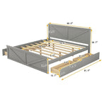 Lit plateforme en bois King Size avec quatre tiroirs de rangement et pieds de support