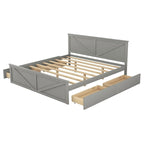 Lit plateforme en bois King Size avec quatre tiroirs de rangement et pieds de support
