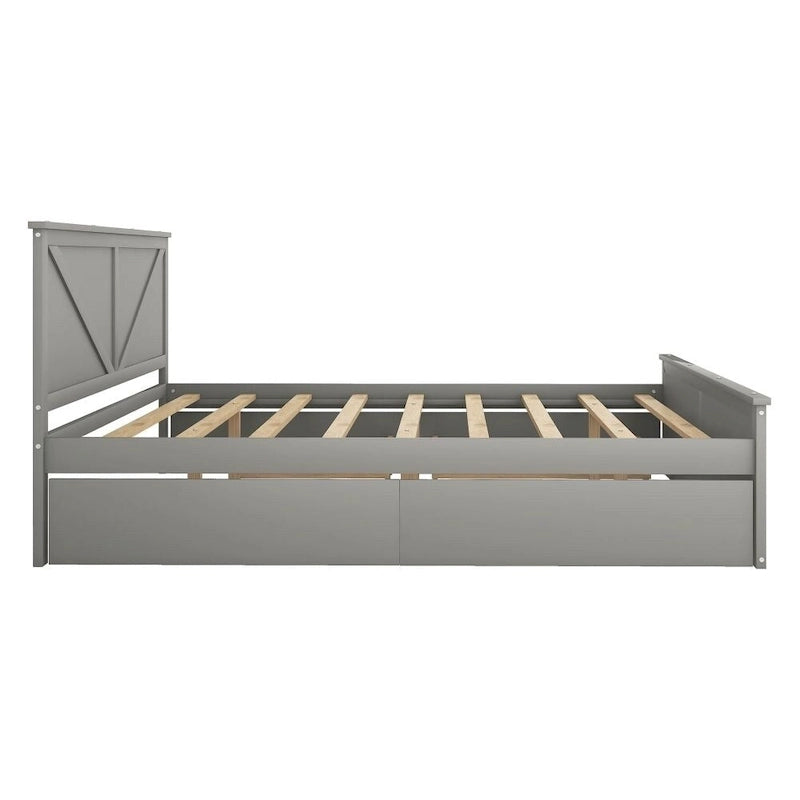 Lit plateforme en bois King Size avec quatre tiroirs de rangement et pieds de support
