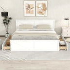 Lit plateforme en bois King Size avec quatre tiroirs de rangement et pieds de support
