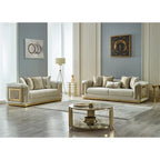 Ensemble canapé 2 pièces pour salon, accent doré, revêtement capitonné, style de luxe moderne, 5 options de couleur