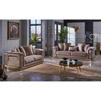 Ensemble canapé 2 pièces pour salon, accent doré, revêtement capitonné, style de luxe moderne, 5 options de couleur