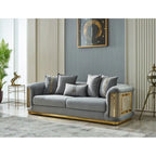 Ensemble canapé 2 pièces pour salon, accent doré, revêtement capitonné, style de luxe moderne, 5 options de couleur